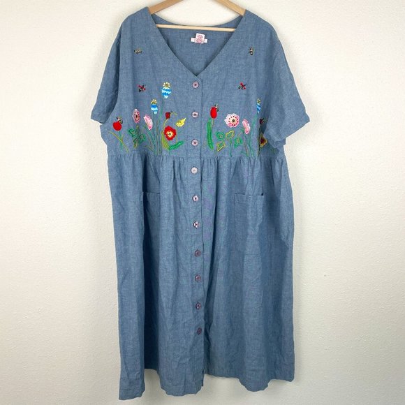 Go Softly Patio Dresses Go Softly Patio Chambray Embroidered Lounge